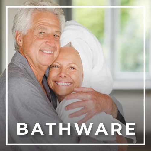 Elderly couple in robes for bathware safety at Rice Village Medical Supply in Houston, TX