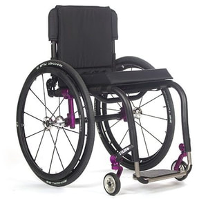 Wheelchair purple used for comfort at Rice Village Medical Supply